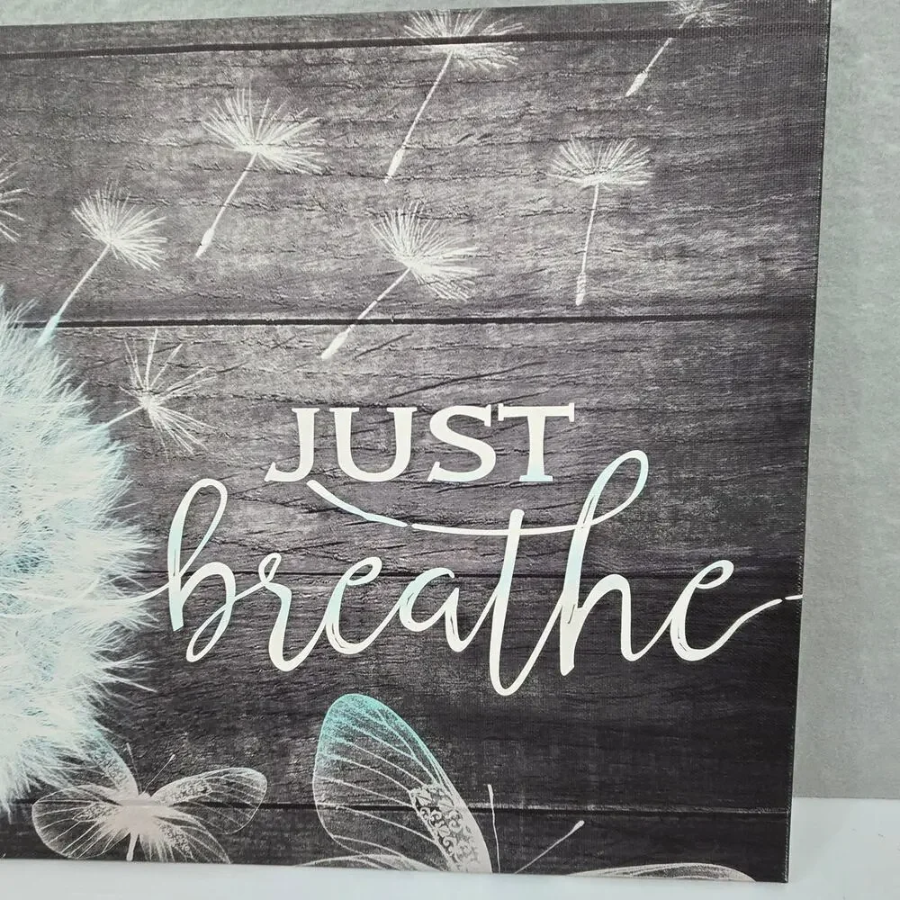 Just Breathe Dandelion and Butterfly Vinyl Canvas Wall Art Decor 16x23x1 - NEW